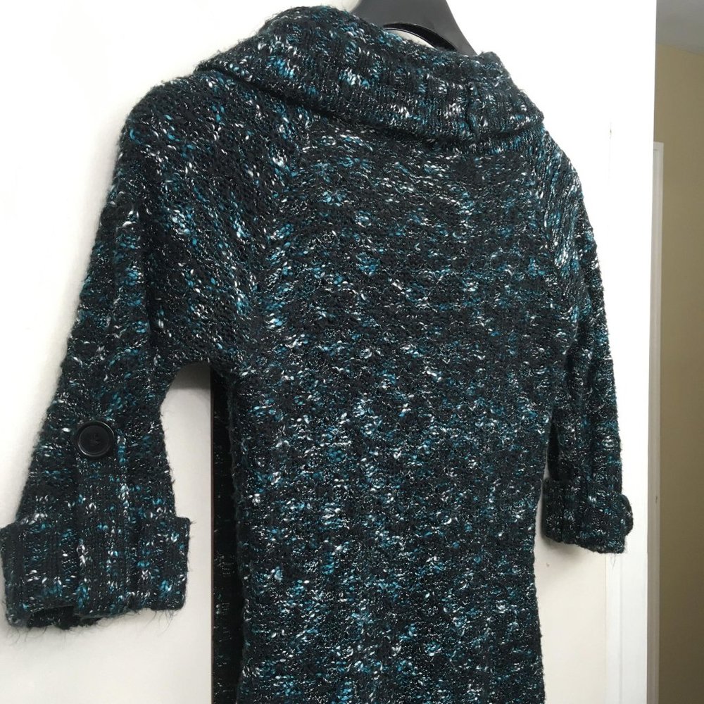 Tunic Knit Sweater Teal/Blue, White and Black, Notations Small